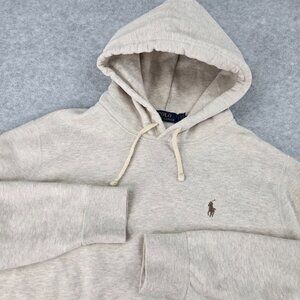 Polo Ralph Lauren Hoodie Mens Large Beige Ribbed Pullover Pony Drawstring Tan